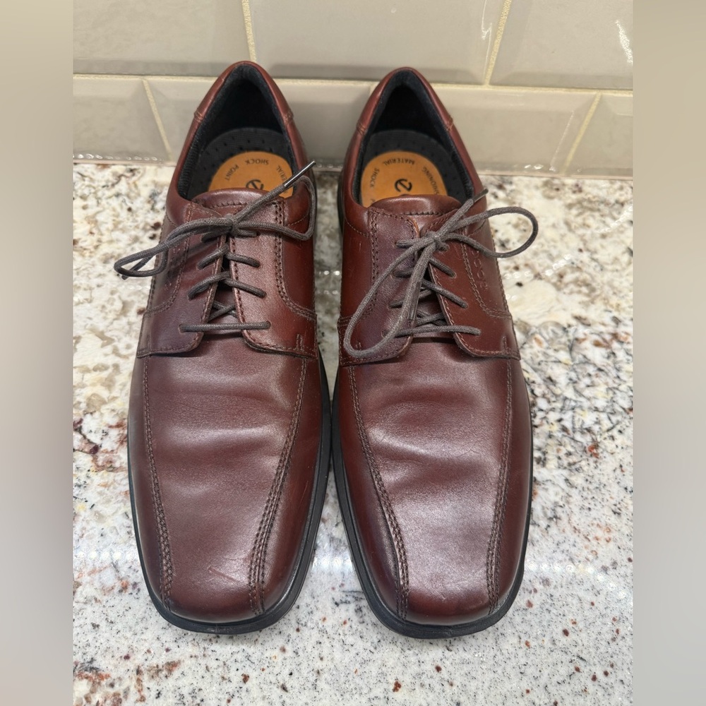 Men's Ecco Brown Leather Lace-Up Dress Shoes
